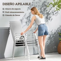 Outsunny Set de 4 Sillas de Exterior Apilables con Asiento de Textilene para Jardín Terraza 54x75,5x95 cm Gris Claro(m-5)