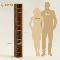 HOMCOM Set of 2 CD Media Display Shelf Unit Tower Rack with Adjustable Shelves, Rustic Brown(m-3)