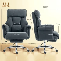 HOMCOM Fauteuil de bureau Siège pivotant réglable en hauteur avec soutien lombaire, repose-pieds, flanelle polaire, 80 x 80 x 106-114 cm Gris foncé(m-3)