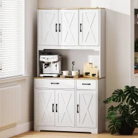 HOMCOM Armário de Cozinha Alto Móvel Auxiliar de Cozinha com Bancada Aberta para Micro-Ondas 2 Gavetas Prateleiras Ajustáveis 94x39,5x175,2 cm Branco(m-8)