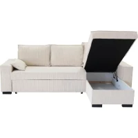 Canapé d'angle convertible réversible MARLON beige - Méridienne avec coffre - Velours côtelé  L 240 x P 143 x H 85cm(m-3)