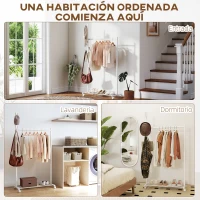 HOMCOM Burro para Ropa con Ruedas 5 Ganchos Barra para Colgar y Balda Inferior para Recibidor Entrada 86x43x171 cm Blanco(m-6)