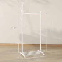 HOMCOM Burro para Ropa con Ruedas 5 Ganchos Barra para Colgar y Balda Inferior para Recibidor Entrada 68x43x171 cm Blanco(m-3)