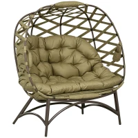 Outsunny 2 Seater Egg Chair Outdoor, Folding Weave Garden Furniture Chair with Cushion, Cup Pockets - Khaki(m-10)