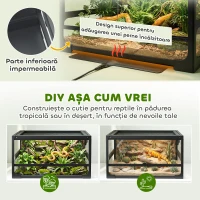 PawHut Terariu pentru Reptile Ridicat și Pliabil 60x45x32 cm cu Încuietoare, Ușă pentru Alimentare, Ventilație și Vizualizare la 360°, Terariu cu Plasă Metalică pentru Șopârle, Păianjeni, Șerpi, Negru(m-6)