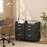 HOMCOM 3 Drawer Filing Cabinet, Rolling File Cabinet with Edged Top for Letter, A4 Size, Hanging File Folders, Black(m-8)