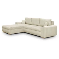 Canapé d'angle convertible - 5 places - INDIAN - Tissu velours côtelé Beige - Coffre de rangement - 289 x 94/188 x 88 cm(m-5)