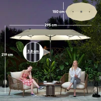 Outsunny Ombrellone Doppio con Luci LED e Base a Croce, in Poliestere e Acciaio, 295x150x219 cm, Bianco Crema(m-3)