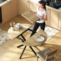 HOMCOM Ausziehbarer runder Esstisch für 4-6 Personen, 100-135 cm, Küchentisch mit X-förmigem Stahlsockel, Naturholz, Schwarz(m-8)