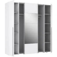 Armoire NARAGO - Décor Blanc mat - 2 portes coulissantes + miroir + 2 portes battantes + 2 penderies - L200 x P61 x H210 cm(m-4)