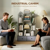 HOMCOM 12 Shelf Storage Unit, with Drawers - Graphite Wood Effect(m-7)