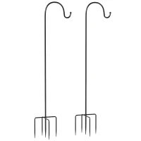 Outsunny Shepherd Hooks 160 cm, 2-Pack Shepherd Hooks with 5 Prongs Lantern Pole for Solar Lights Hanging Baskets Black(m-1)