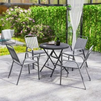 Outsunny Masă de Grădină, rotundă, pliabilă, pentru 4 persoane, efect lemn, oțel+plastic, gri închis, 80 x 80 x 73 cm(m-8)