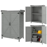 Outsunny Wooden Garden Shed, Garden Tool Storage Shed with Shelf and Side Hooks, 71.5 x 39 x 95 cm, Grey(m-10)