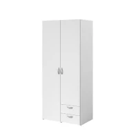 Armoire VARIA - Décor blanc - 2 portes battantes + 2 tiroirs  - L 81 cm x H 185 x P 51 cm - PARISOT(m-3)