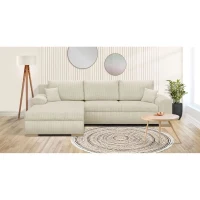 Canapé d'angle convertible - 5 places - INDIAN - Tissu velours côtelé Beige - Coffre de rangement - 289 x 94/188 x 88 cm(m-2)