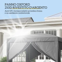 Outsunny Gazebo da Esterno 3x3 m Pieghevole con 4 Pannelli Laterali, in Acciaio e Tessuto Oxford Grigio(m-5)