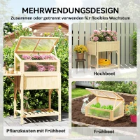 Outsunny Hochbeet mit Frühbeetaufsatz aus Holz Pflanzkasten mit Gewächshaus klappbar Seitentisch Ablagefach Naturholz(m-4)