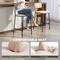 HOMCOM Set 2 Scaune de Bar, Scaune de Bucătărie Înalte în Chenille cu Spătar Înalt, Suport pentru Picioare și Sezut Moale Gros, Structură din Oțel, Scaune Înalte de Bar, pentru Peninsula, Sala de Mese, Bar, Crem(m-4)