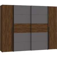 Armoire NARAGO - Décor Noyer Bakersfield et gris - 2 portes coulissantes + 2 portes battantes - L270 x P61 x H210 cm(m-1)