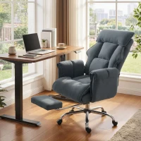 HOMCOM Silla de Oficina Giratoria con Soporte Lumbar y Reposapiés, Altura Ajustable, Gris Oscuro(m-2)