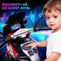 AIYAPLAY Motocicletă Electrică pentru Copii 18-36 Luni, 6V Motocicletă Electrică pentru Copii cu Roți Detașabile, Faruri, Muzică, 2.4 km/h Mini Motocicletă cu Far, Max 30kg, Roșu(m-7)