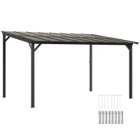 Outsunny 3 x 4.3m Metal Pergola with UPF 50+ and Waterproof Polycarbonate Roof, Wall-Mounted or Free Standing Garden Gazebo, Wind-resistant Outdoor Sun Shade, Dark Grey(m-10)