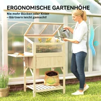 Outsunny Hochbeet mit Frühbeetaufsatz aus Holz Pflanzkasten mit Gewächshaus klappbar Seitentisch Ablagefach Naturholz(m-7)