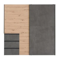 Armoire 2 portes coulissantes 3 tiroirs - Décor chene artisan et béton gris - L 200,1 x P 61,2 x H 200,5 cm - WINN2(m-2)