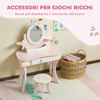 AIYAPLAY Set Toeletta con Specchio e Sgabello in Legno 2 in 1 per Bambini con 7 Accessori Inclusi, Rosa(m-5)