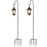 Outsunny Shepherd Hooks 160 cm, 2-Pack Shepherd Hooks with 5 Prongs Lantern Pole for Solar Lights Hanging Baskets Black(m-7)