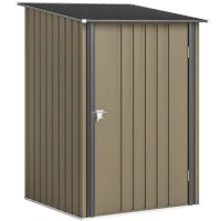 Outsunny Căsuță de Grădină 0.92m² din Oțel Galvanizat, Căsuță pentru Unelte cu Ușă Blocabilă și Acoperiș Înclinat, 100x104x160 cm, Maro și Gri Închis(m-1)