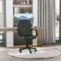 HOMCOM Executive Office Chair for Home, Mid Back PU Leather Computer Desk Chair for Adults with Arm, Wheels, Black(m-13)