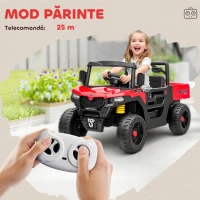 AIYAPLAY Mașină Electrică pentru Copii UTV 12V Off-road cu Portbagaj, 2 Motoare, Centură în 3 Puncte, Telecomandă, Suspensii, USB, Muzică, Lumini, 1.8-3.7 km/h, 3-8 Ani, Roșu(m-6)