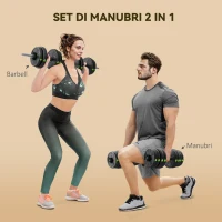 SPORTNOW Set 2 in 1 con 2 Manubri Convertibili in Bilanciere, Peso Totale 30 kg e Dischi Pesi Regolabili, Nero(m-4)