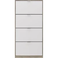 Meuble a chaussures - 4 Portes - Chene et blanc - 75x24x154 cm - Leona(m-4)
