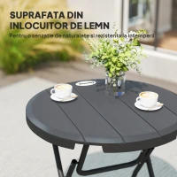 Outsunny Masă de Grădină, rotundă, pliabilă, pentru 4 persoane, efect lemn, oțel+plastic, gri închis, 80 x 80 x 73 cm(m-5)