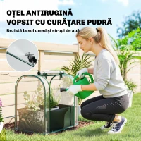Outsunny Mini Seră de Grădină cu Sac de Plantare, Seră pentru Grădină cu Ușă Rulabilă, Structură din Oțel, Acoperire din Plastic, pentru Legume, Flori, Plante, Verde Închis(m-6)