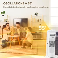 HOMCOM Stufa Elettrica Ceramica 2000W, 4 Modalità e Riscaldamento Regolabile, Oscillazione a 55°, Bianco(m-6)