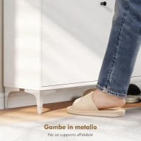 HOMCOM Mobile Scarpiera Slim con 2 Cassetti a Ribalta e Ripiani Regolabili, in Legno e Metallo, 80x24x101 cm, Bianco(m-7)