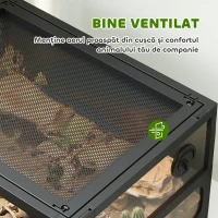 PawHut Terariu pentru Reptile Ridicat și Pliabil 60x45x32 cm cu Încuietoare, Ușă pentru Alimentare, Ventilație și Vizualizare la 360°, Terariu cu Plasă Metalică pentru Șopârle, Păianjeni, Șerpi, Negru(m-7)