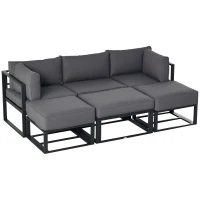 Outsunny Garden Daybed, 6 Piece Outdoor Sectional Sofa Set, Aluminum Patio Conversation Furniture Set with Coffee Table, Footstool and Cushions, Grey(m-24)