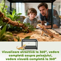 PawHut Terariu pentru Reptile Rialzato 60x45x32 cm cu Dublă Serratura, Ușă pentru Alimentare, Ventilație și Vizualizare a 360°, Rettilario cu Plasă Metalică pentru Șopârle, Păianjeni, Gecko, Șerpi, Negru(m-8)