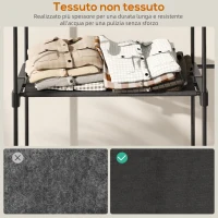 HOMCOM Armadio Guardaroba con 2 Aste e 4 Ripiani, in Tessuto non Tessuto, Plastica e Acciaio, 142x43x185 cm, Nero(m-6)