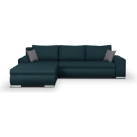 Canapé d'angle convertible réversible + coffre de rangement - Tissu Bleu - L 289 x P 94/188 x H 88 cm - INDIAN(m-1)