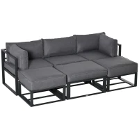 Outsunny Garden Daybed, 6 Piece Outdoor Sectional Sofa Set, Aluminum Patio Conversation Furniture Set with Coffee Table, Footstool and Cushions, Grey(m-15)