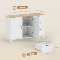 HOMCOM Mobile Cucina con 3 Cassetti e Armadietto 2 Ante Ammortizzate, Ripiani Regolabili, 120x38x76 cm, Bianco(m-3)