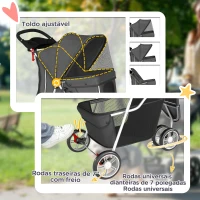 PawHut Carrinho para Cães Pequenos com Cesto de Arrumação Janelas em Rede e Cinto de Segurança 77x44x102 cm Cinzento Escuro(m-5)