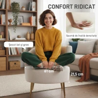 HOMCOM Scaun Modern pentru Living cu Spătar Arcuit și Arcuri Individuale, Tapițat cu Chenille, Spumă, Lemn și Oțel, 69x65x67 cm, Crem și Auriu(m-4)