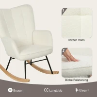 HOMCOM Schaukelstuhl in Vliesoptik mit Armlehnen, Ergonomischer Sessel mit Holzkufen, für Wohnzimmer, Schlafzimmer, Weiß(m-6)